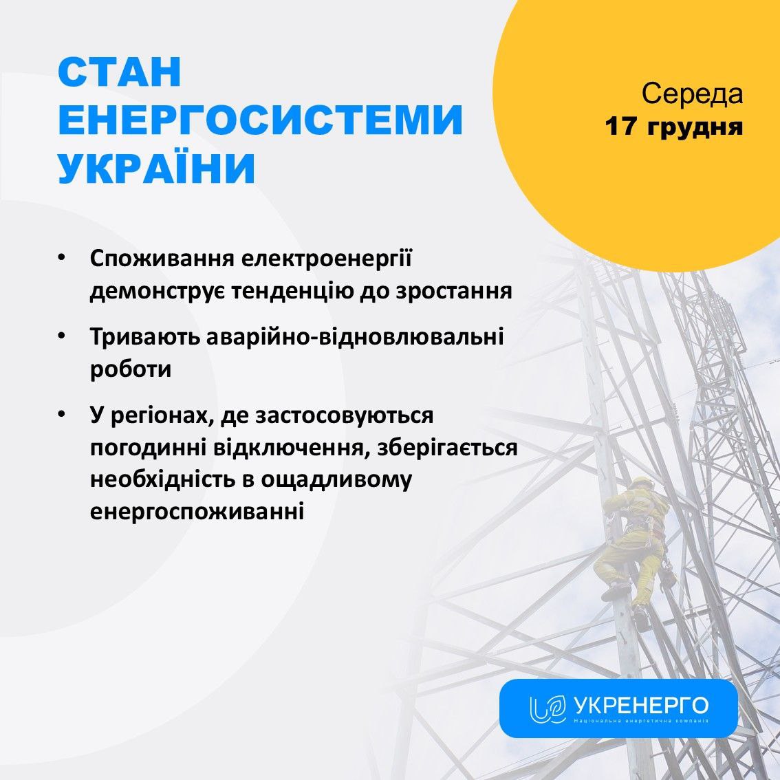 Зростання споживання та погодинні відключення електроенергії