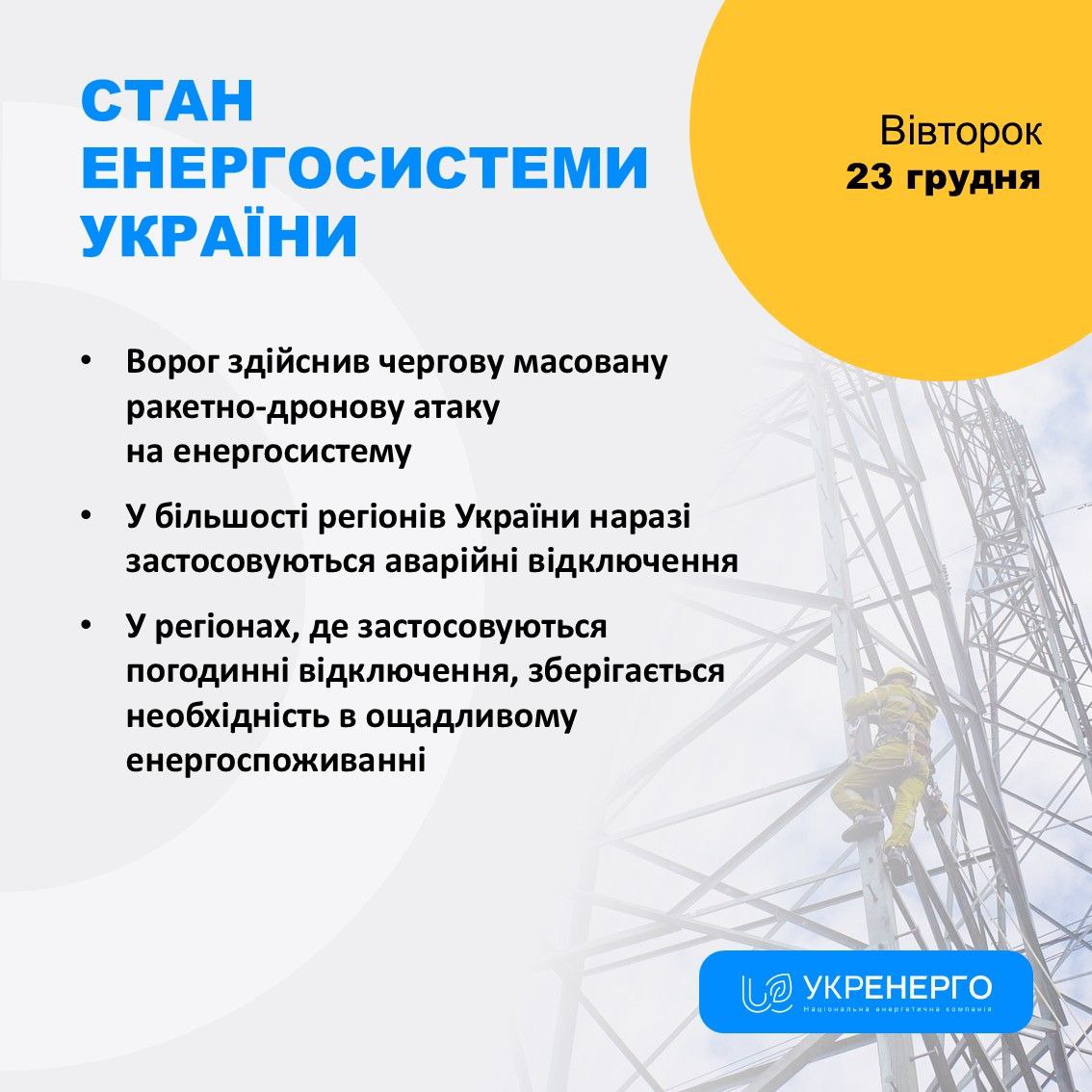 Масована атака на енергосистему та аварійні відключення