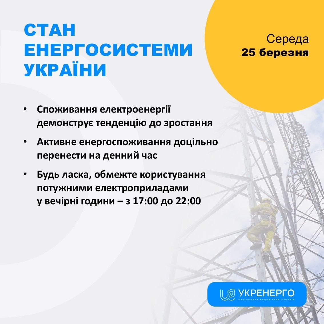 Тенденція зростання споживання та обмеження 17:00–22:00