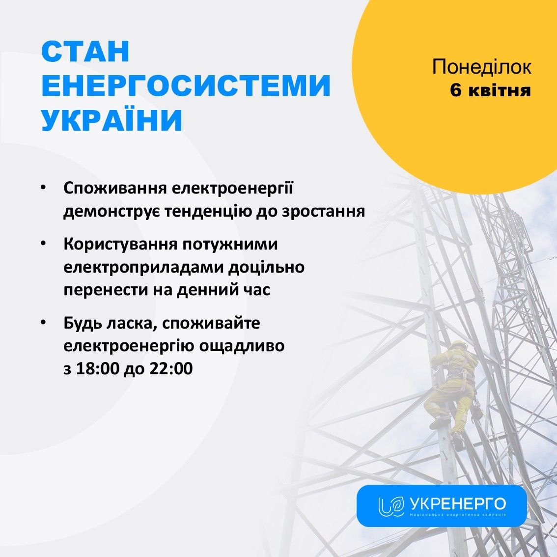 Стан енергосистеми: споживання та знеструмлення