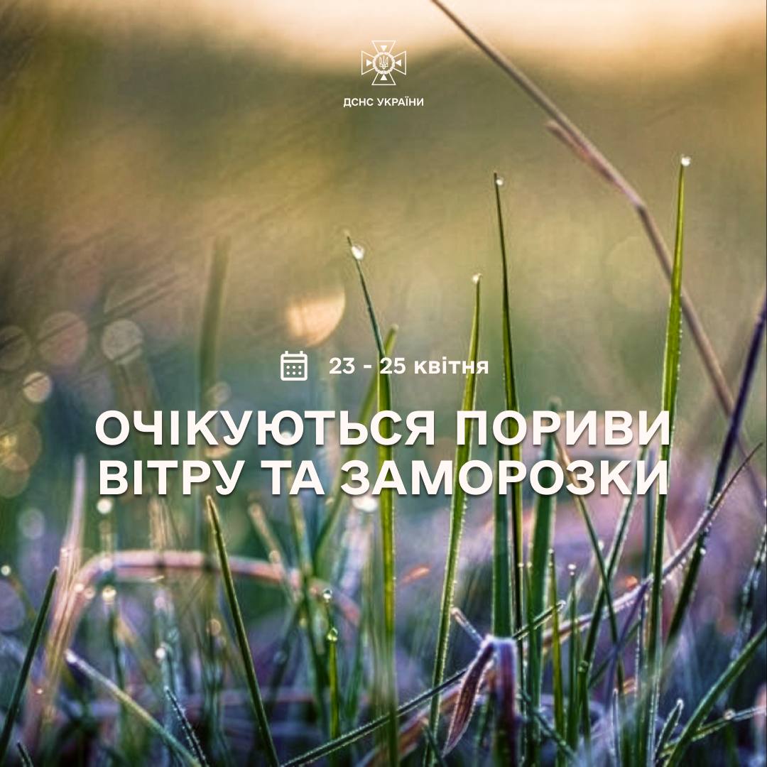 Пориви вітру та заморозки 23–25 квітня