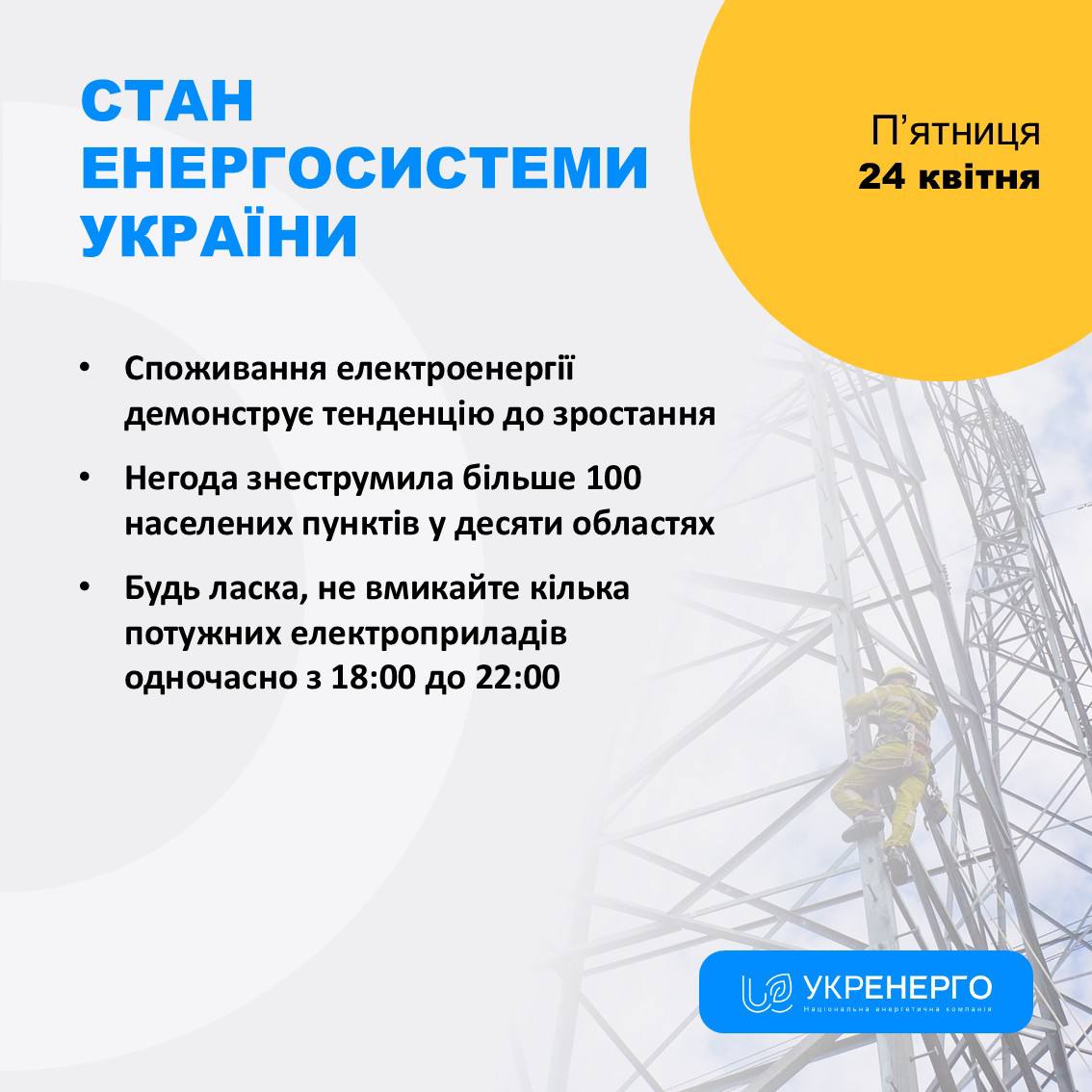 Зростання споживання та відключення після негоди