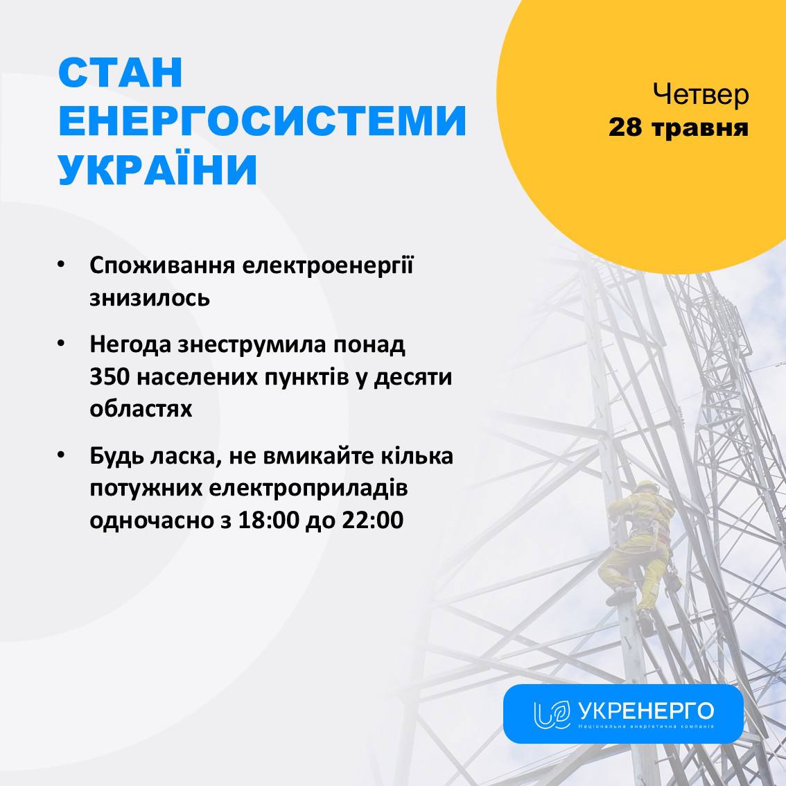 Стан енергосистеми: споживання знизилось