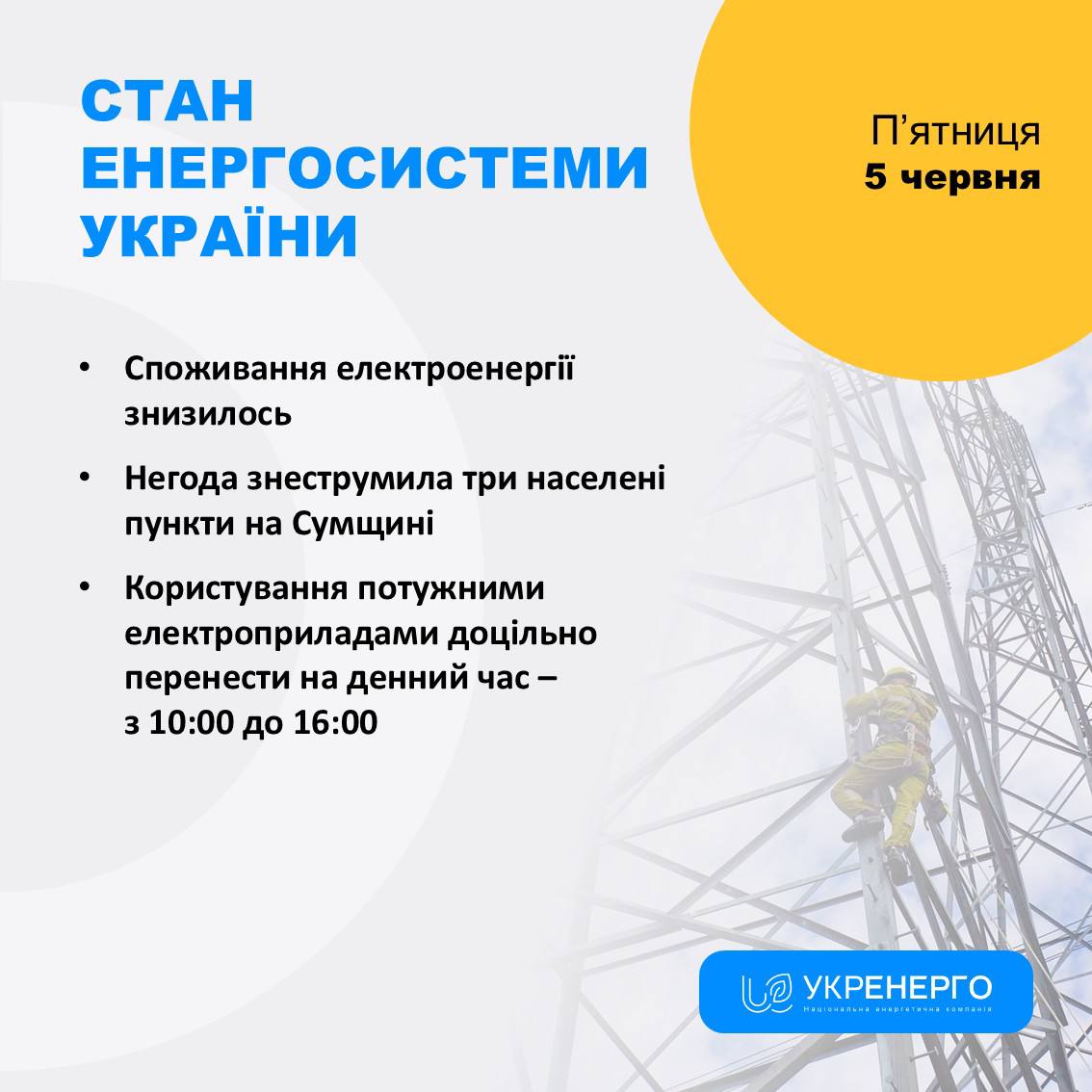 Енергосистема: споживання знизилось, знеструмлення та графік