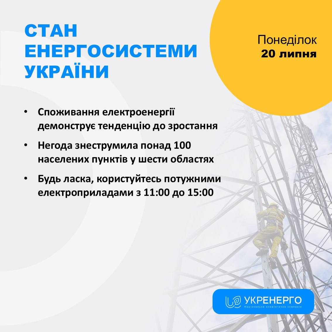 Стан енергосистеми: зростання споживання та знеструмлення