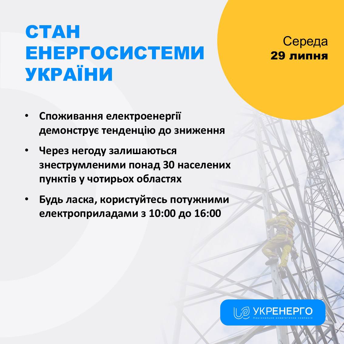 Зниження споживання та знеструмлення через негоду