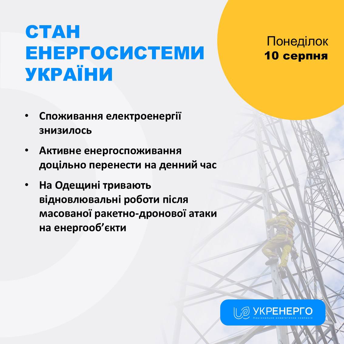 Стан енергосистеми: споживання знизилось