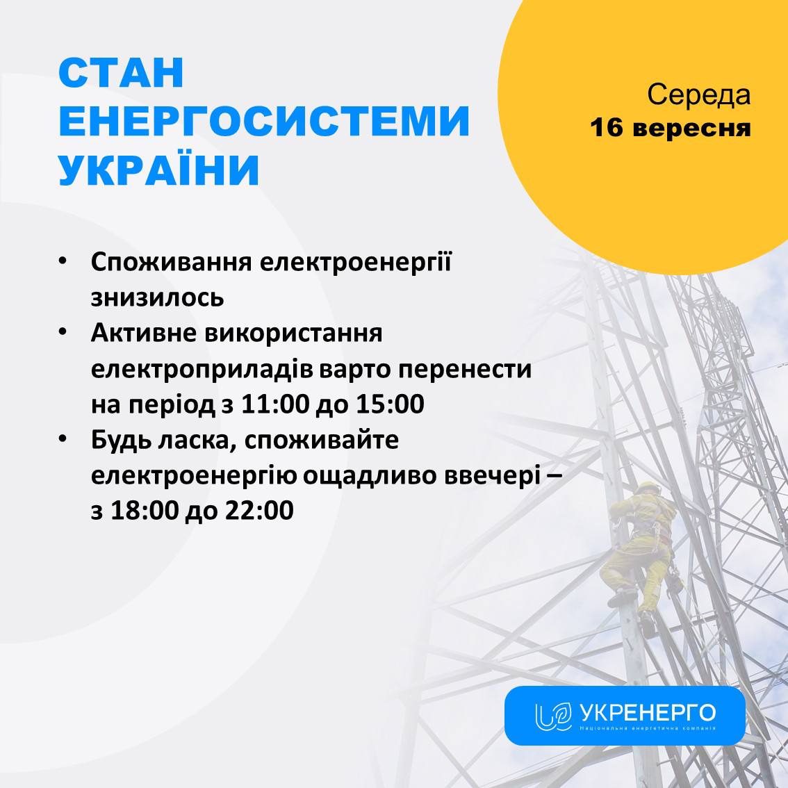 Стан енергосистеми: зниження споживання та відключення