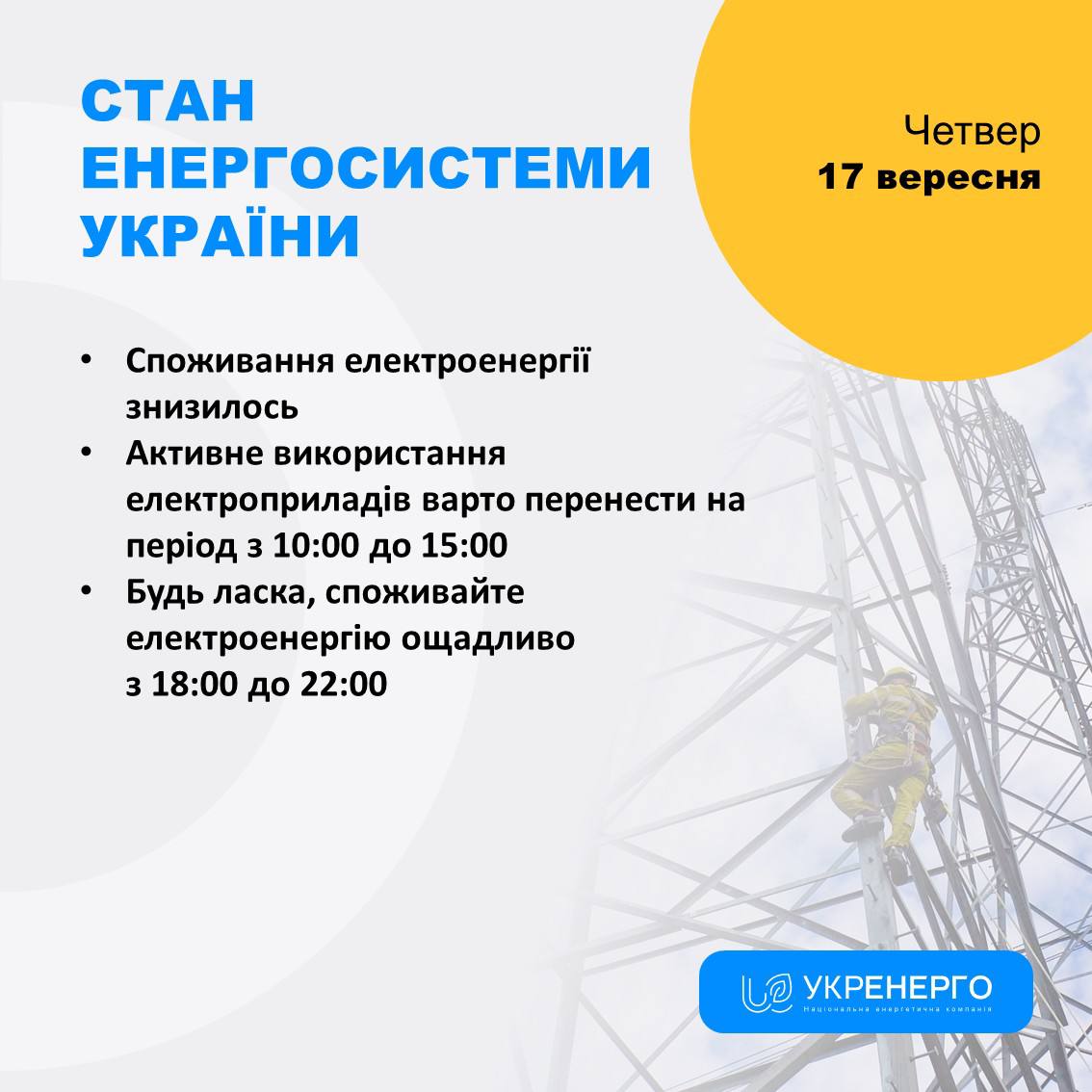 Стан енергосистеми: споживання знизилось