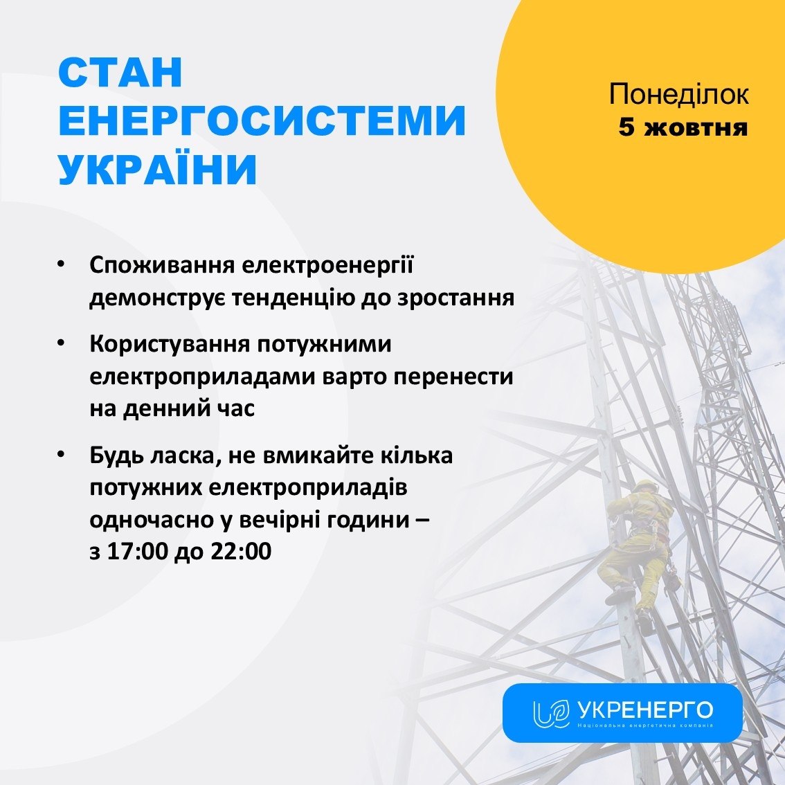 Зростання споживання та обмеження ввечері 17:00-22:00