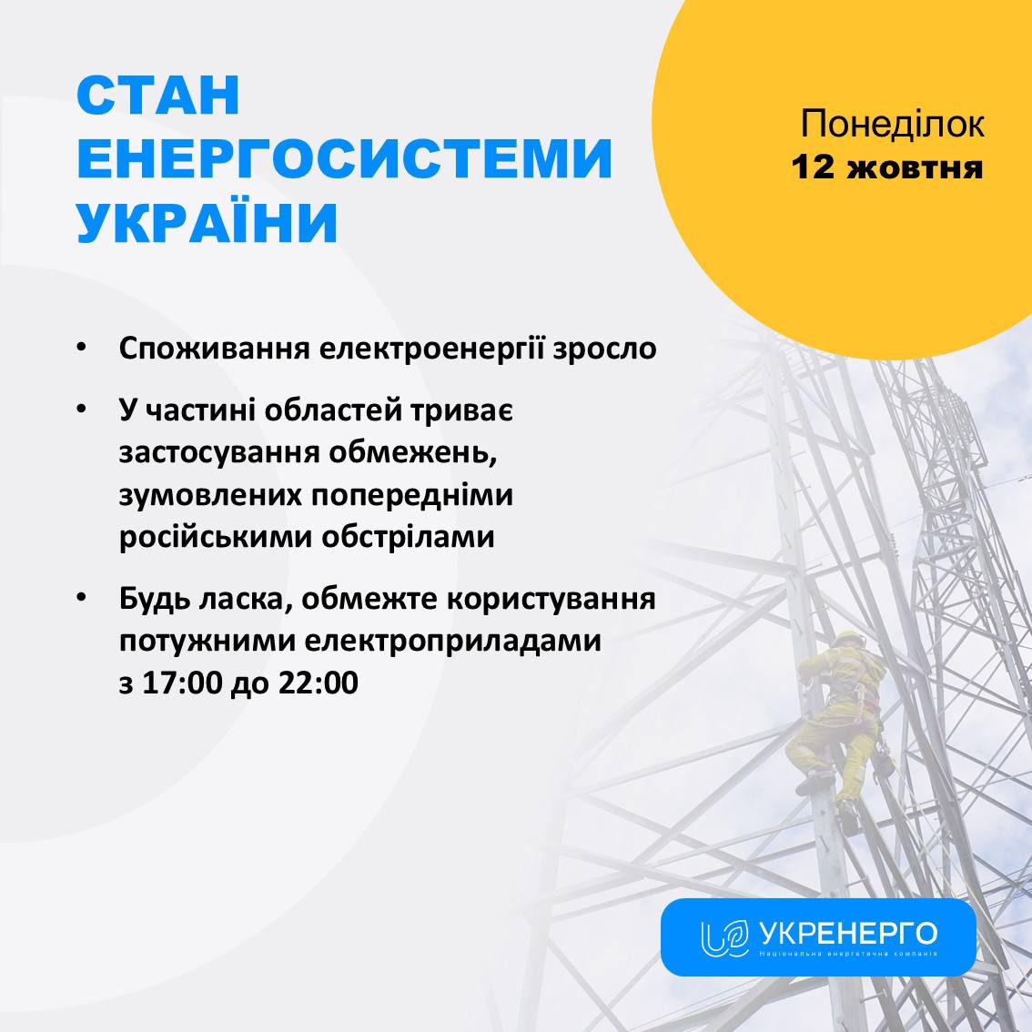 Стан енергосистеми: зросло споживання та обмеження