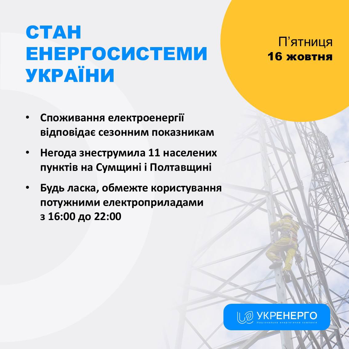 Обмеження потужних електроприладів 16:00-22:00